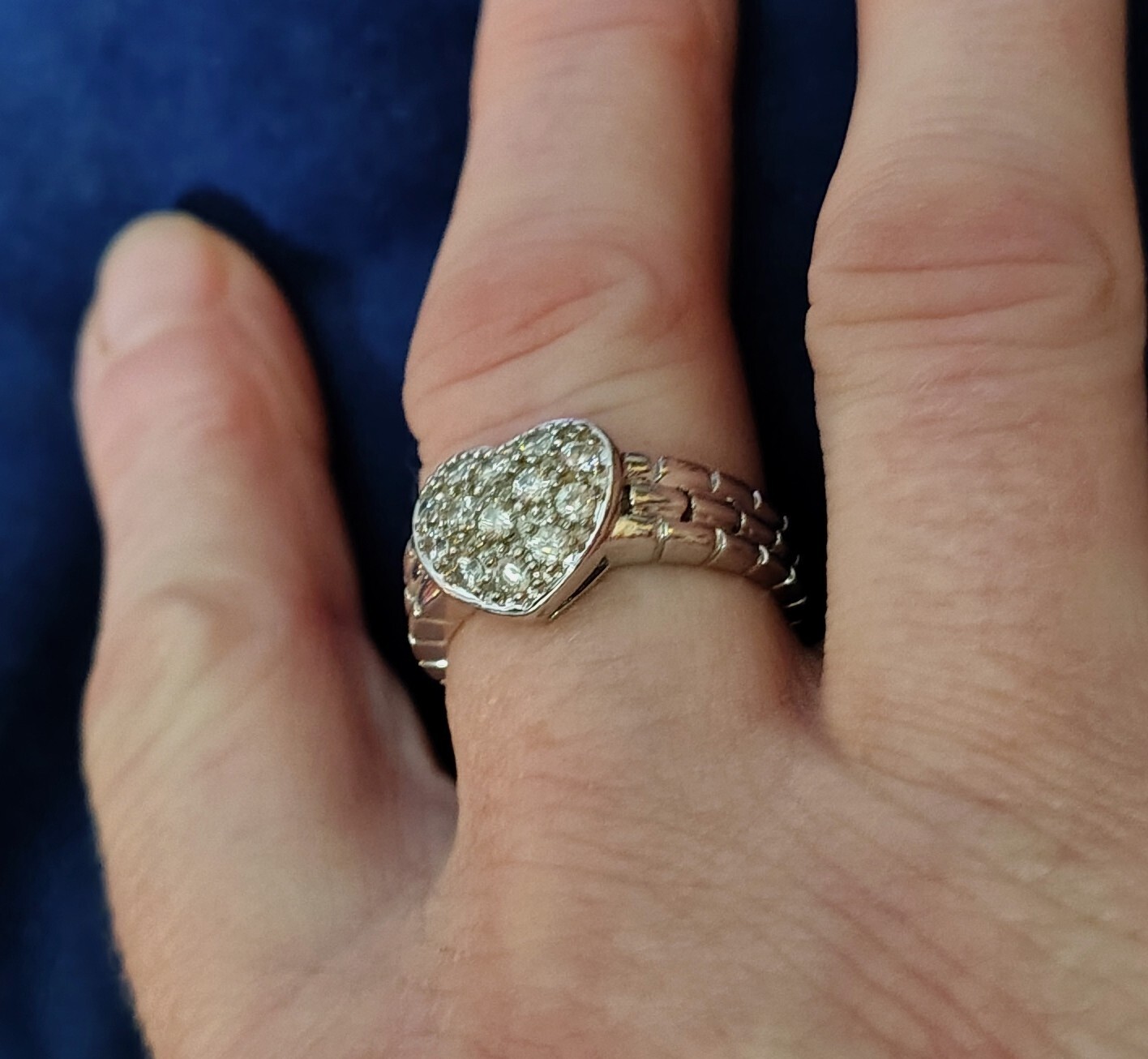 Vintage Art Deco Style Sterling Silver Heart C Z Ring Weaved Pattern Band Size 8