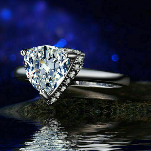 14K White Gold 2.15Ct Trillion Cut White Moissanite Engagement Ring Size 6.5