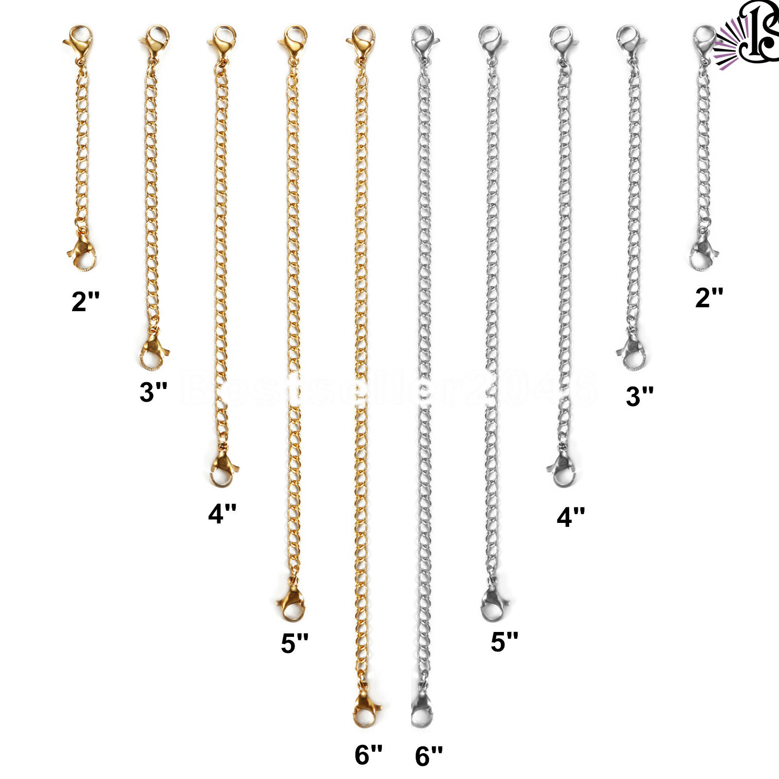 10pcs Stainless Steel Safety Chain Extender Necklace Bracelet Lobster Chain Set