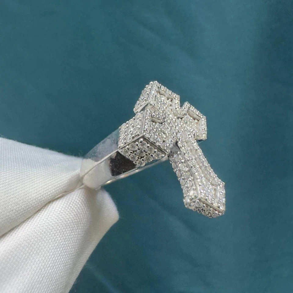 3Ctw Lab Created Round Cut Diamond 14k White Gold Plated Men’s Custom Cross Ring