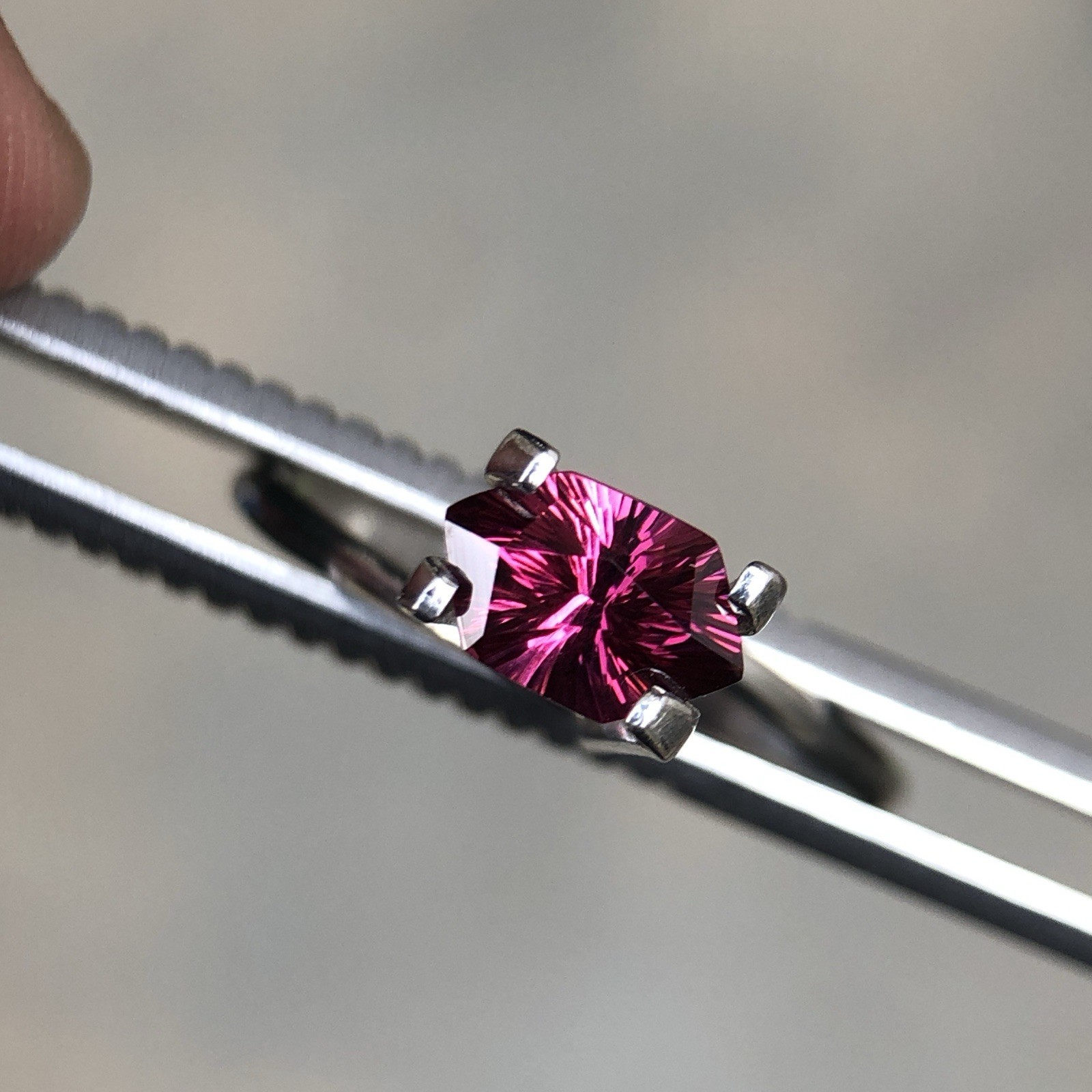 Natural Rhodolite Garnet Sunburst Cut Long Hexagon 8.3mm 1.30 Carat.