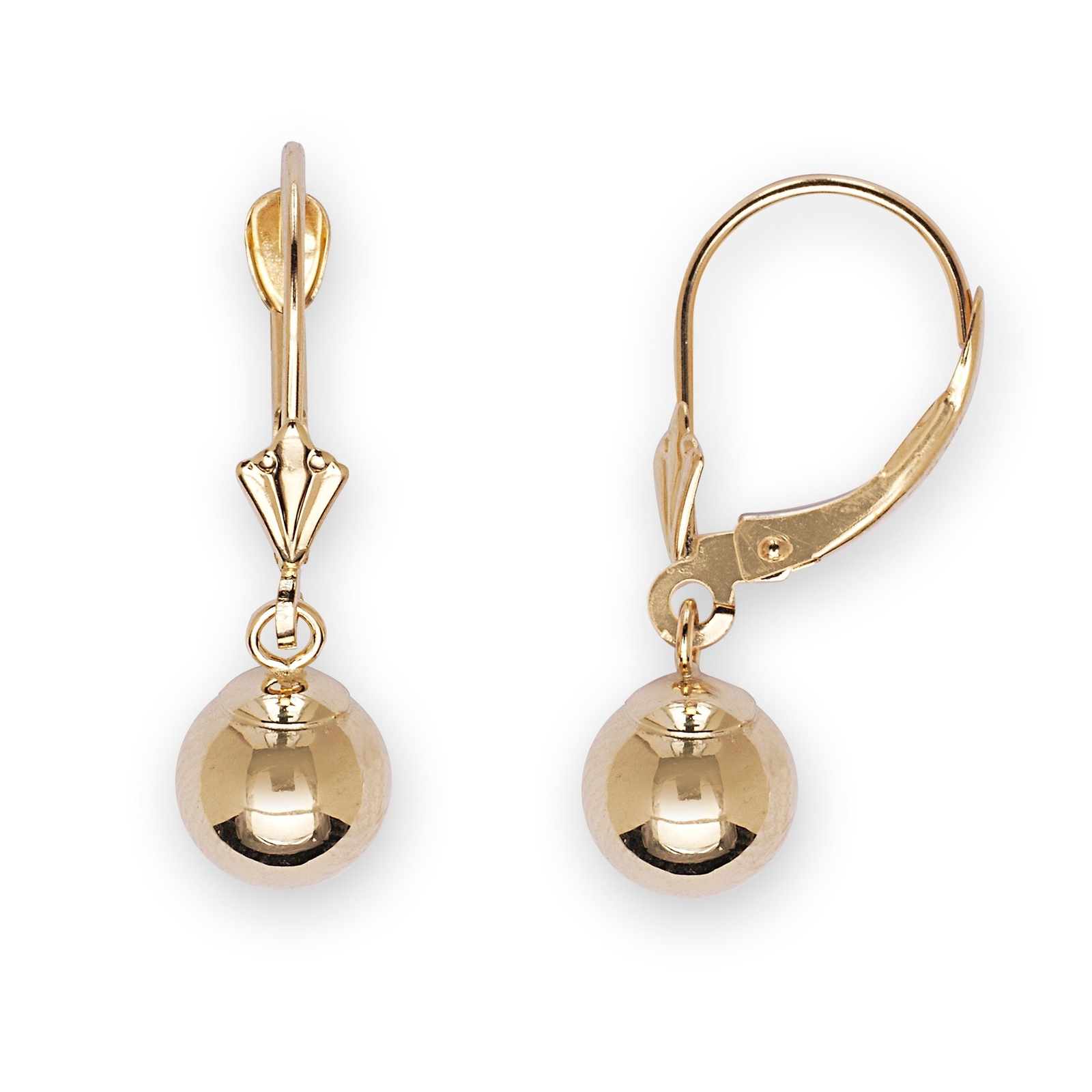 14k Yellow or White Gold Dangling Shiny Polished 5mm-8mm Ball Lever Back
