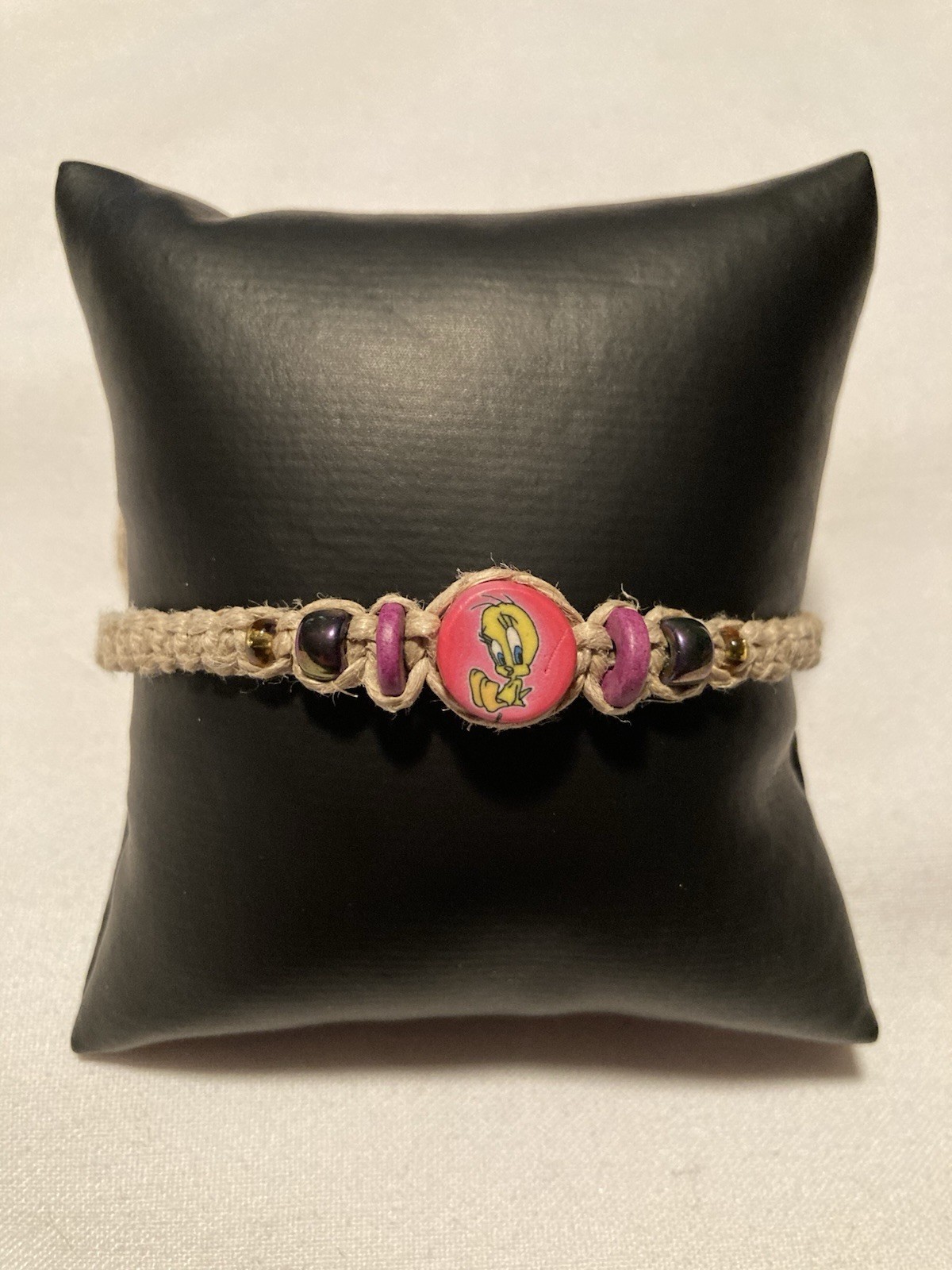 Looney Tunes Bracelet Tweety Bird Fimo Clay Cord Pink Vintage