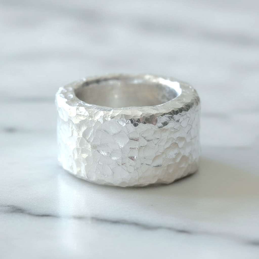 Hammered CUSTOM Organic Solid 999 Silver Ring 31g 1Oz Width 13.5mm Thick 3.5mm