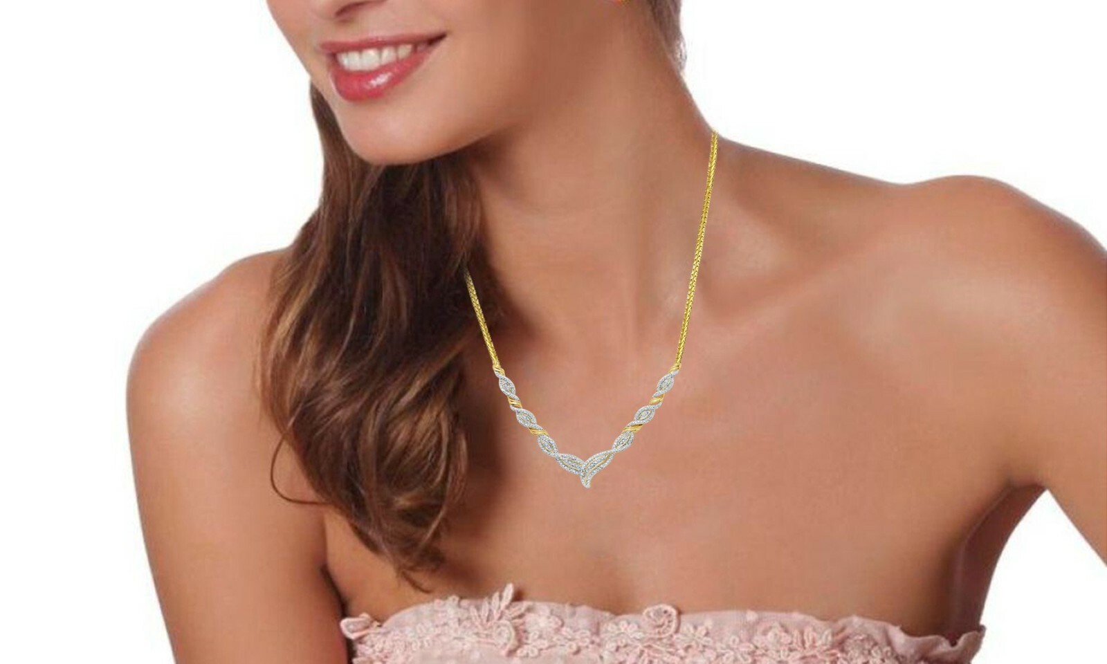 1/4 Cttw Gold Plated Two Tone Round Diamond Beautiful Necklace for Women