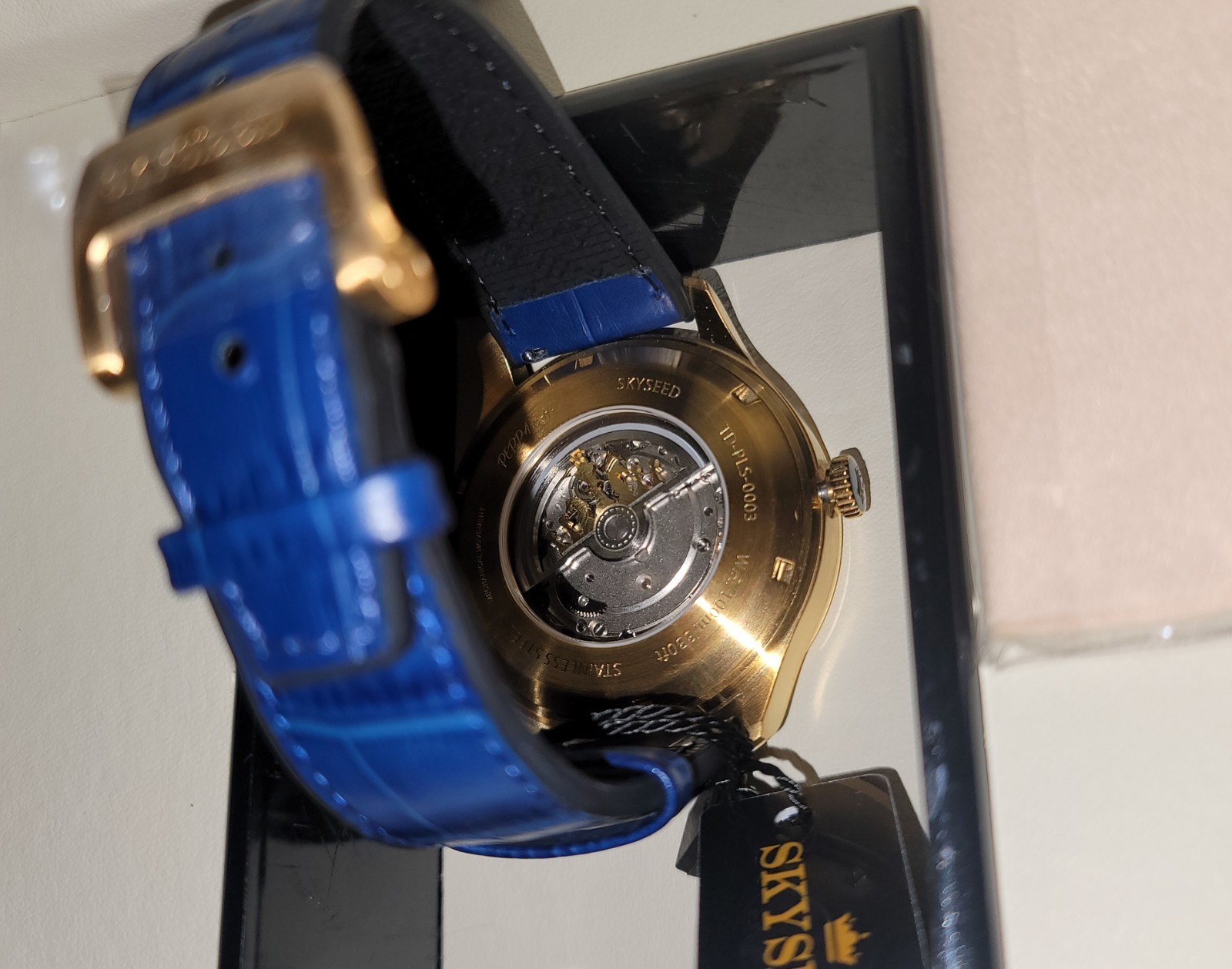 Blue And Gold Skyseed Watch With Emerald Cut Sapphire Crystals
