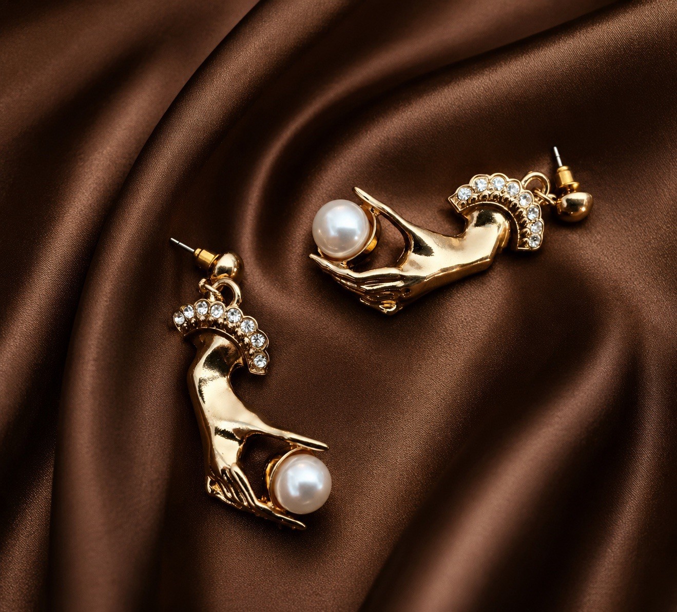 Antique Hand Pearl Earring Museum VTG Gothic Art Nouveau Surreal Boho Art Retro