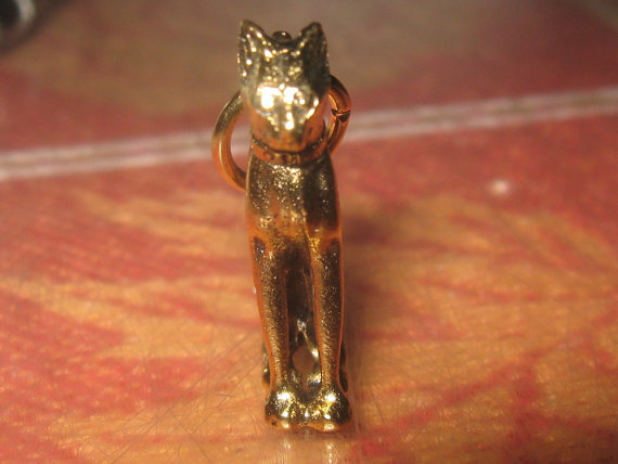 30MM 3-D Gold Pewter Egypt Egyptian Bast Bastet Cat Pendant Charm Necklace