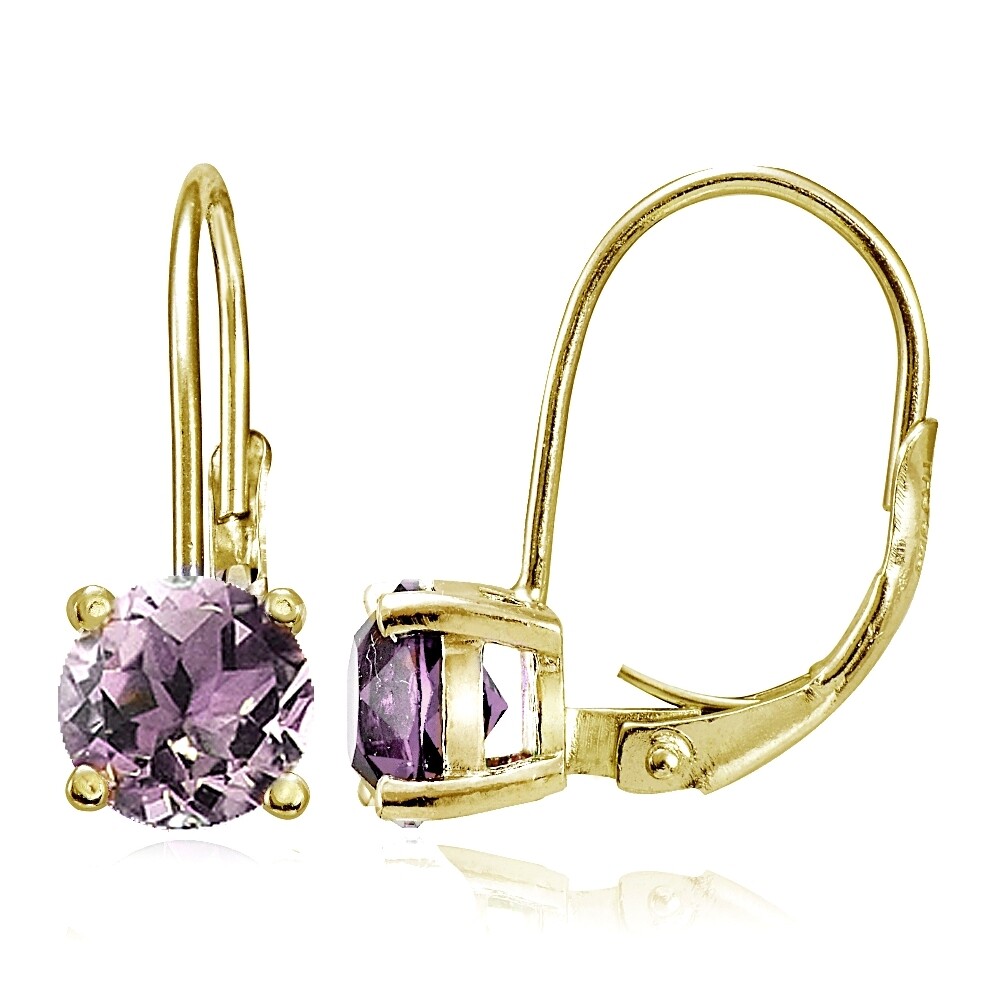 Yellow Gold Flashed Silver Simulated Alexandrite 6mm Round Leverback Earrings