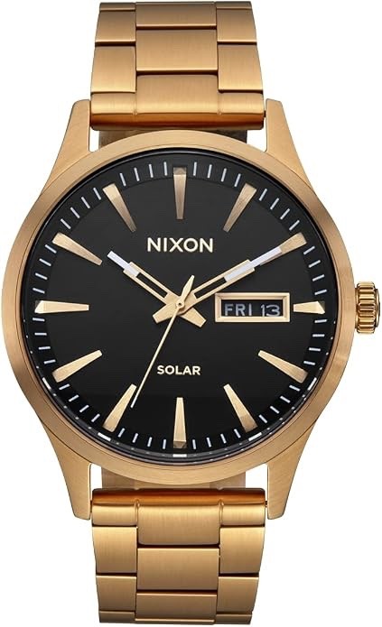 Nixon Sentry Solar Stainless Steel Gold 40mm Watch Day/Date 10 ATM A1346-510