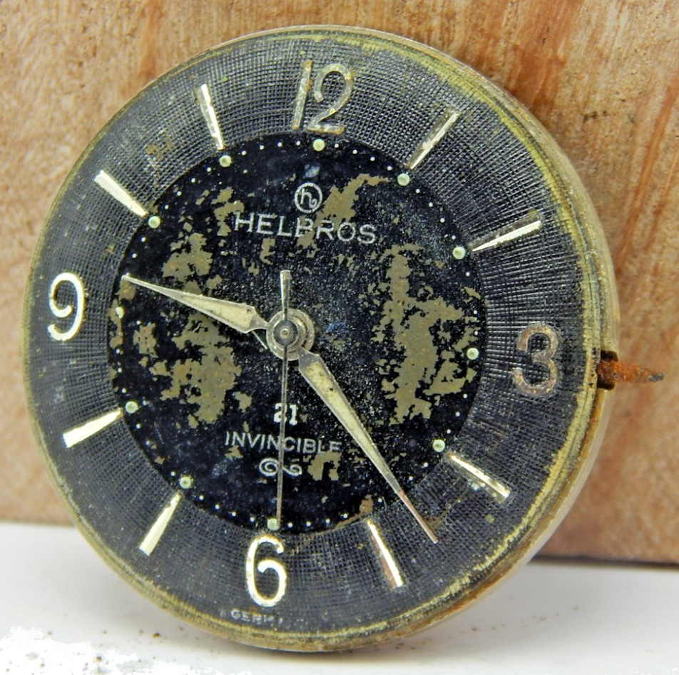 Vintage Helbros P50-65 21 Jewel men’s wrist watch movement with dial and hands