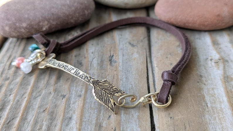 GOLD BRONZE ARROW FOLLOW YOUR HEART BRACELET, ARTISAN HEART THEME JEWELRY