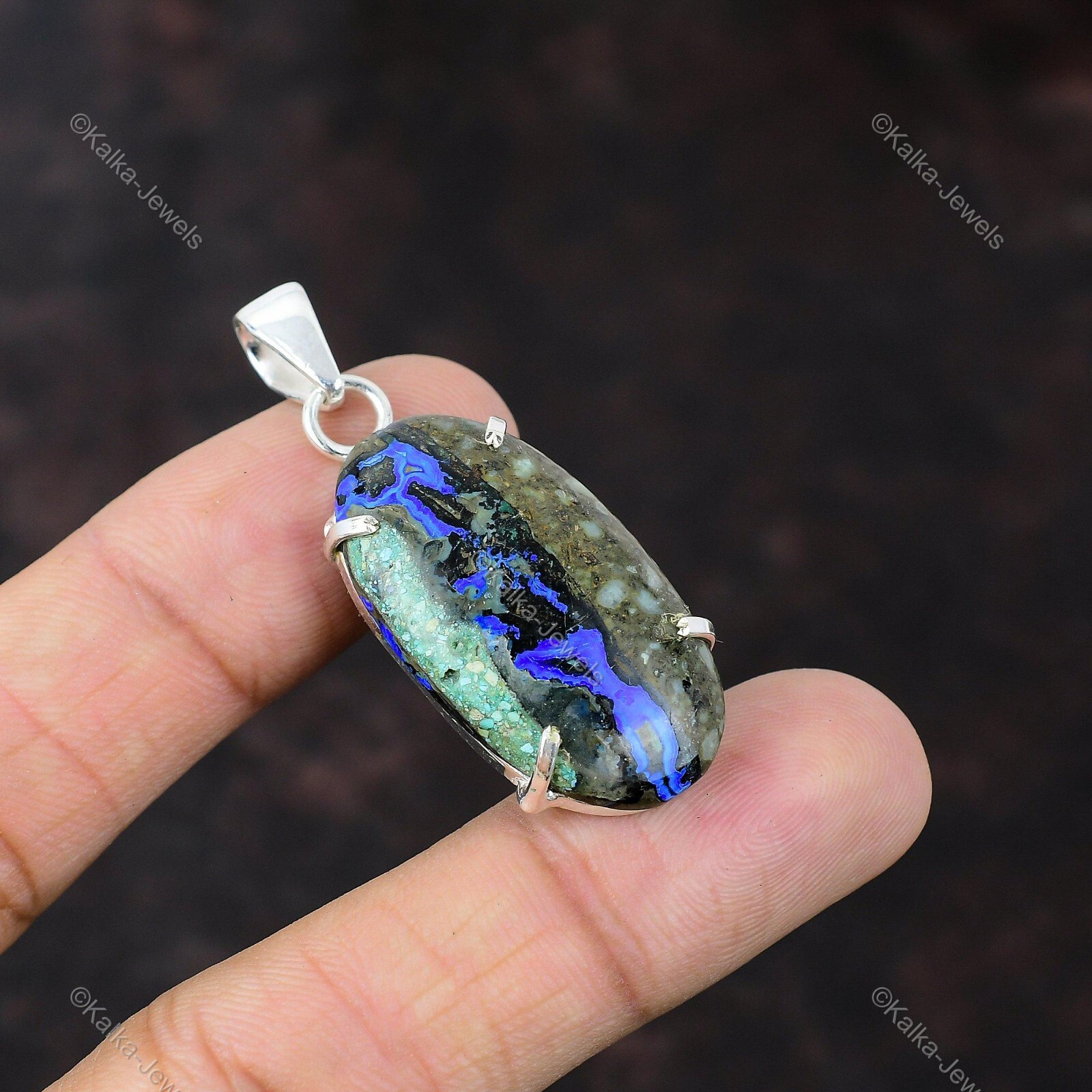 Natural Azurite Malachite Gemstone Pendant Blue 925 Sterling Silver Jewelry