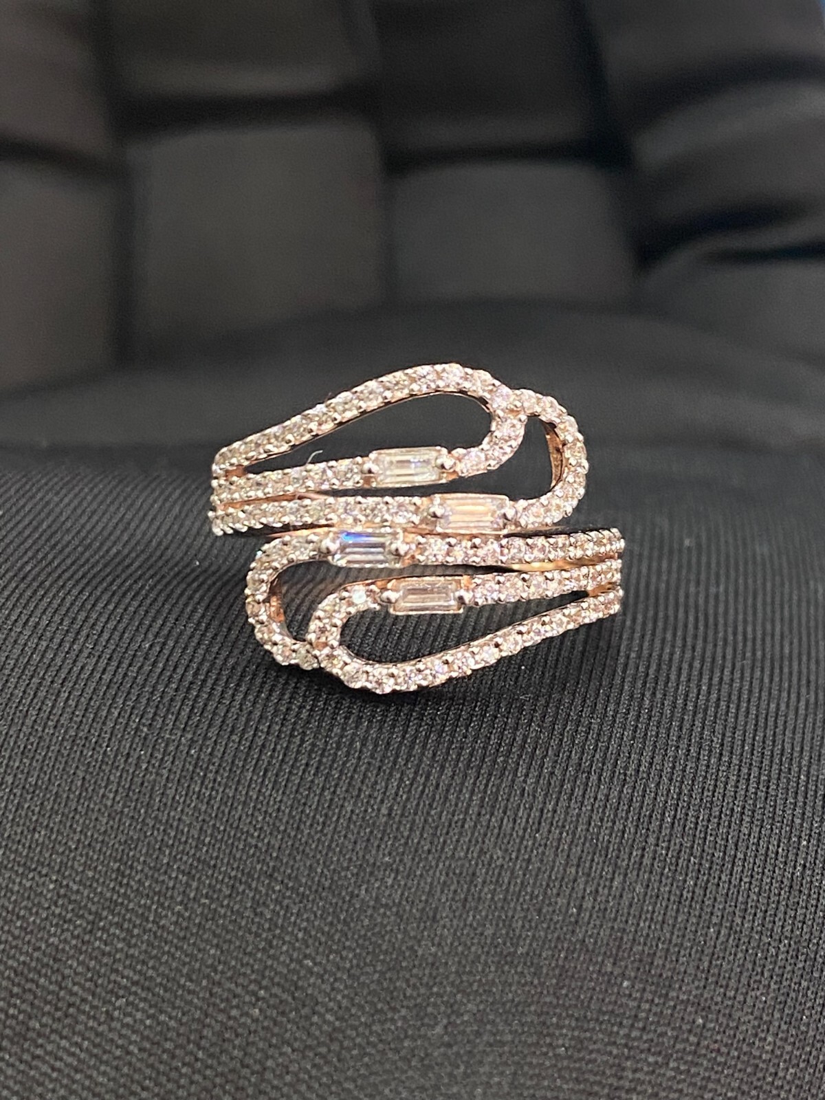 Pave 0.89 Ct Round Baguette Cut Diamonds Women Anniversary Band Ring In 14K Gold