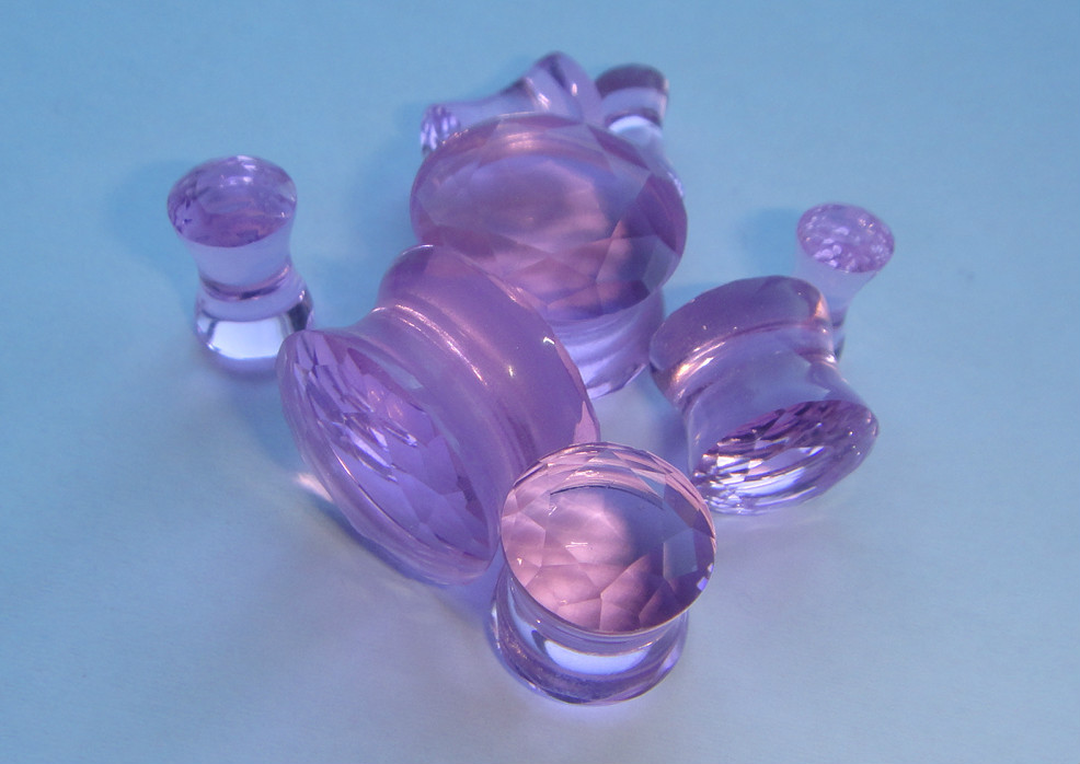 1 PAIR Faceted Gem Cut Crystal Double Flared Saddle Plugs Chose in 8 Colors