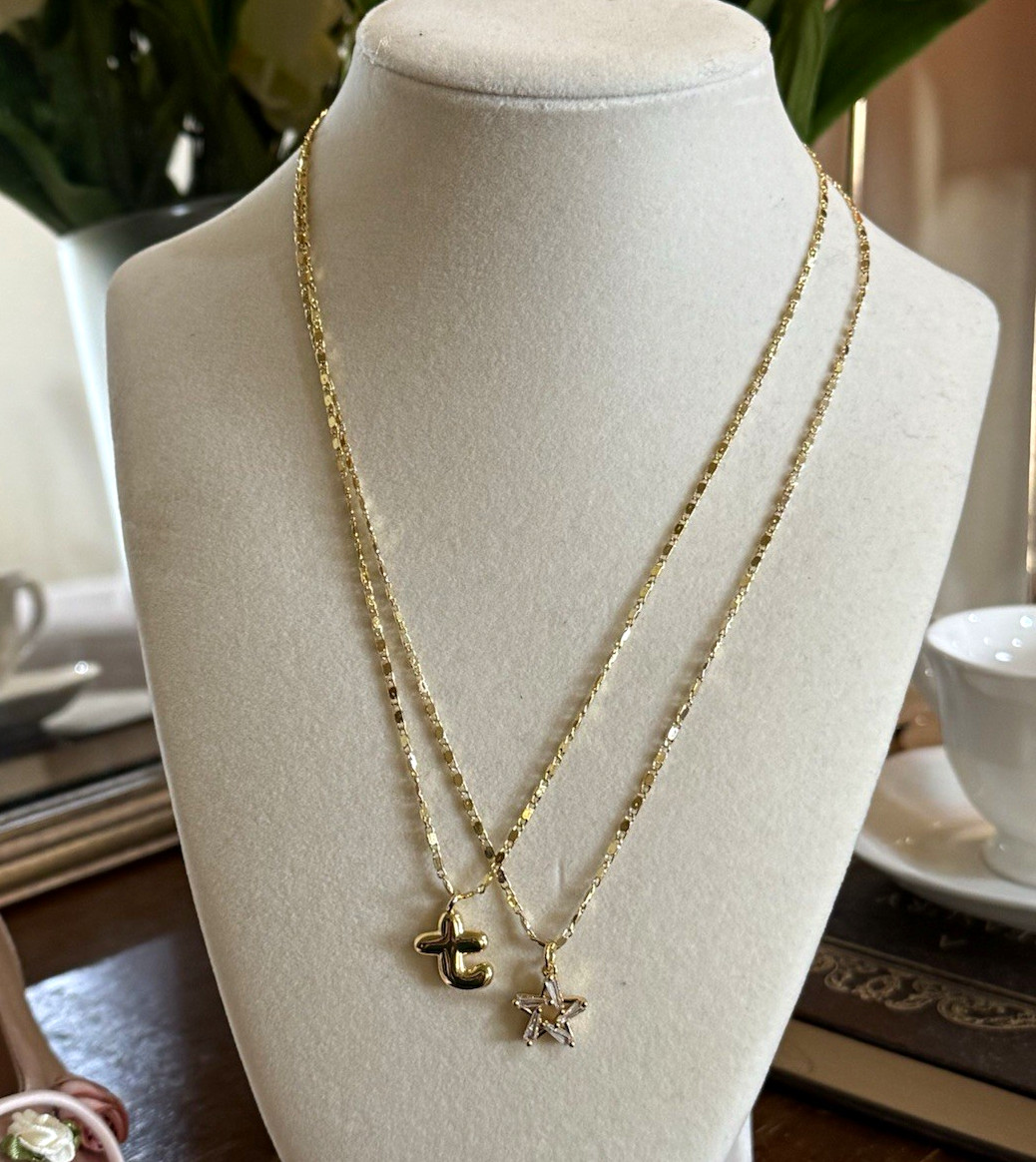Gold Layered Necklace Set Star & Bubble Letter T Initial Dainty Gift