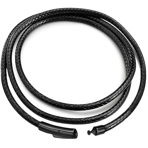 Waterproof Braided Leather 2MM/3MM/4MM/5MM ，14″ to 42″ 20 x 0.12 inches Black