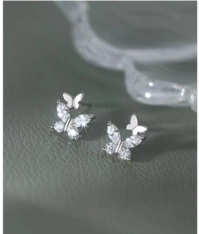 925 Sterling Silver Post Tiny Small Butterfly CZ Stud Earrings 8mm Gift I107
