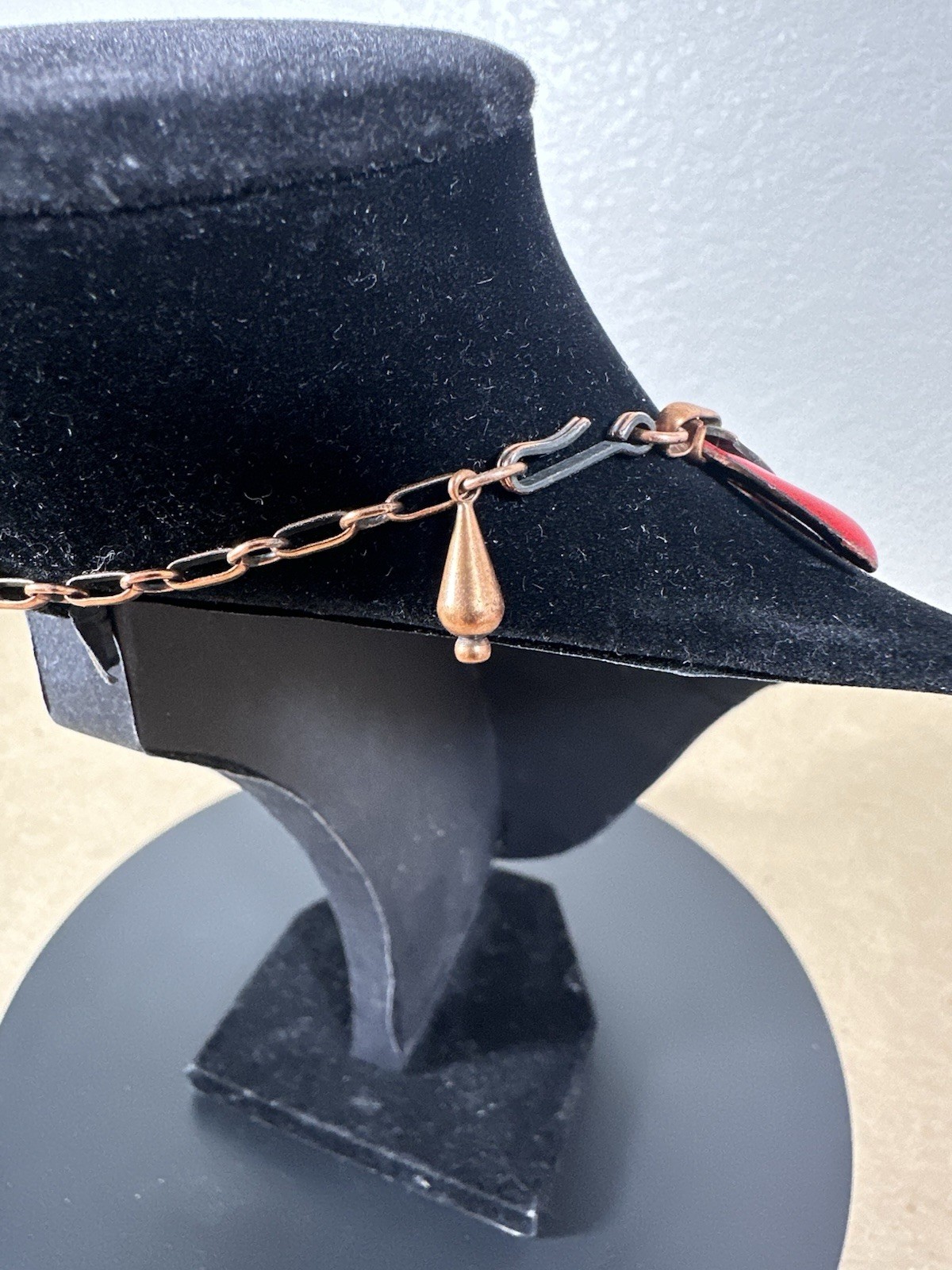 Vintage Red Enamel Copper Collar Necklace – 8.25 in. – USED