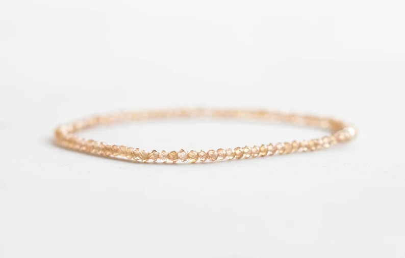 Dainty Brown Zircon Stretch Bracelet, Beaded Natural Ultra Delicate Gemstone
