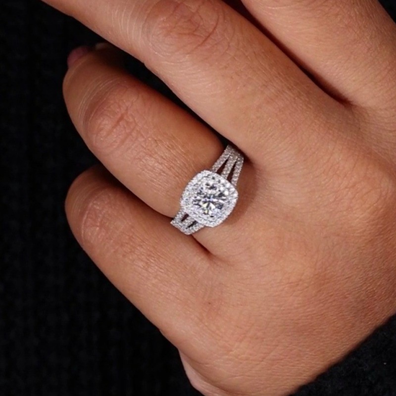 1.90 TCW Round Moissanite Double Halo Engagement Ring In 14k White Gold Plated