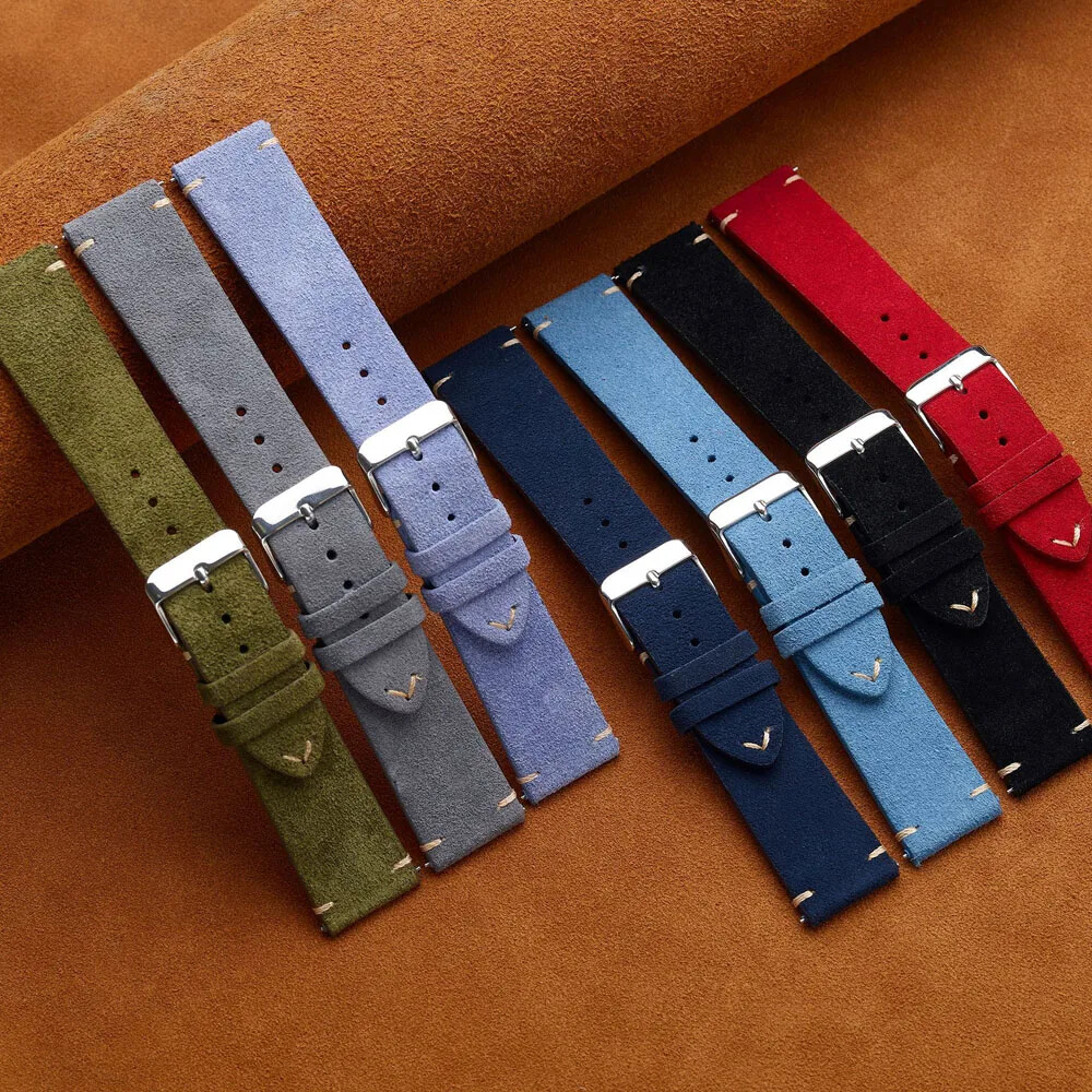 Vintage Matte Velvet Genuine Leather Strap 14 16 18mm 20mm 22mm Watch Band Belt