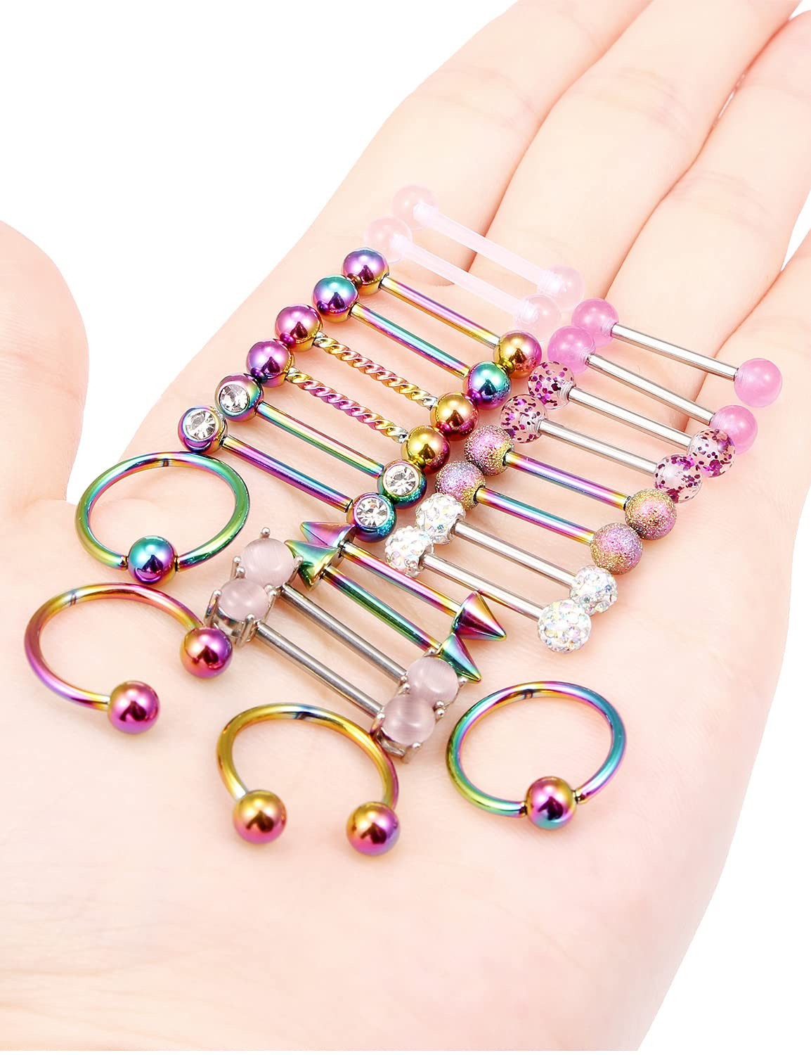 14G Nipple Rings Surgical Stainless Steel Barbells Hoops Tongue Jewelry 14mm 12