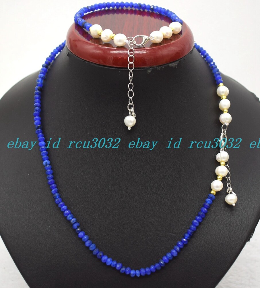 Faceted 2x4mm Multicolor Roundelle Gems & White Pearl Necklace Bracelet Set