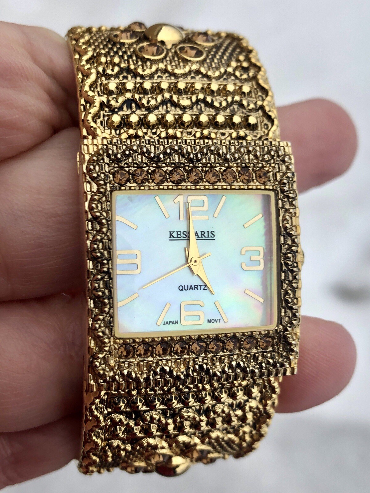 Kessaris Sparkling Crystal Rhinestones Gold Ladies Watch & Bracelet New In Box