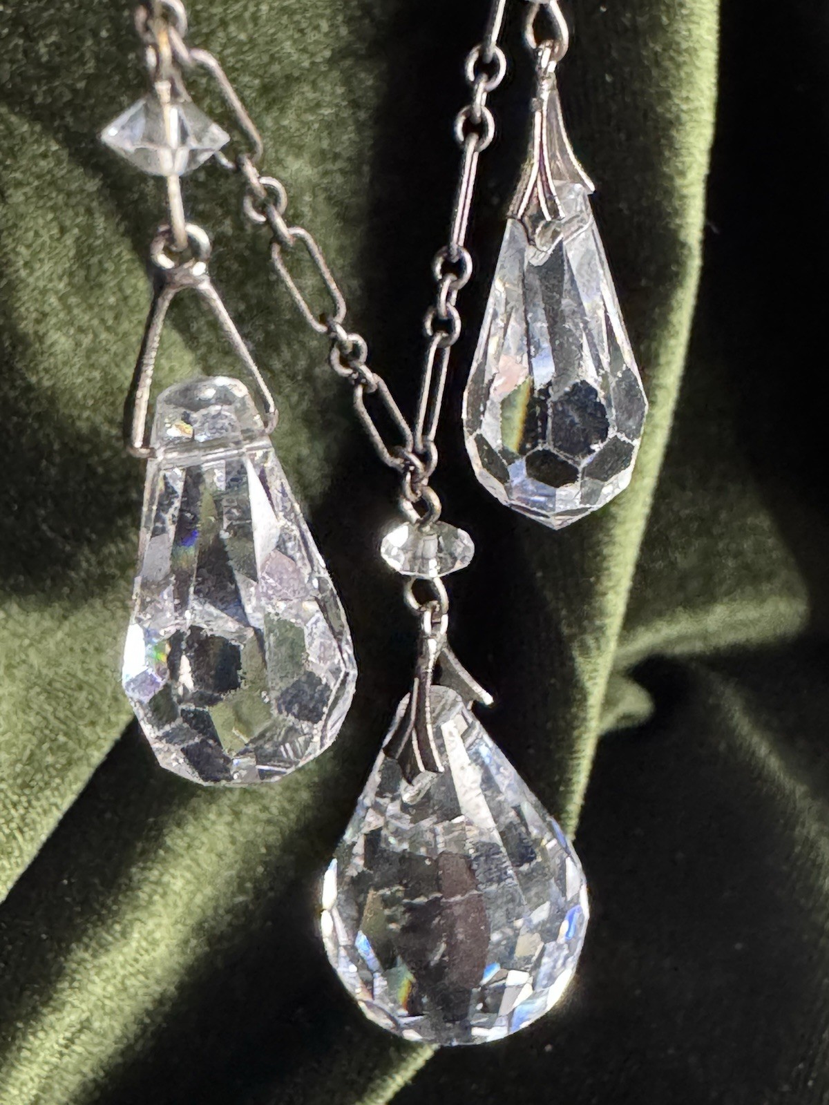 Lucy Isaacs NYC Sterling Silver Long Faceted Crystal Drop Statement Necklace 925