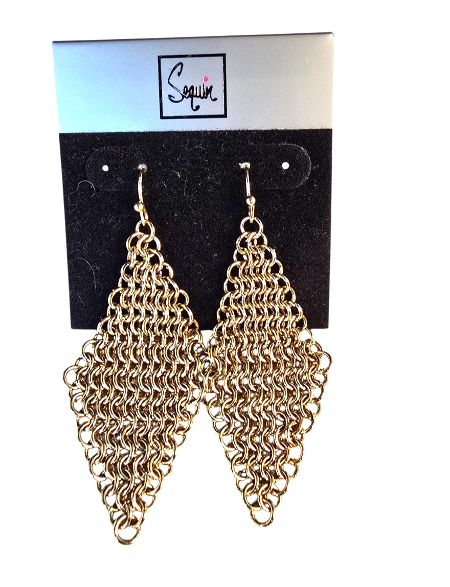 Sequin Women’s Trendy Gold Plated Mesh Hook Earrings NWT