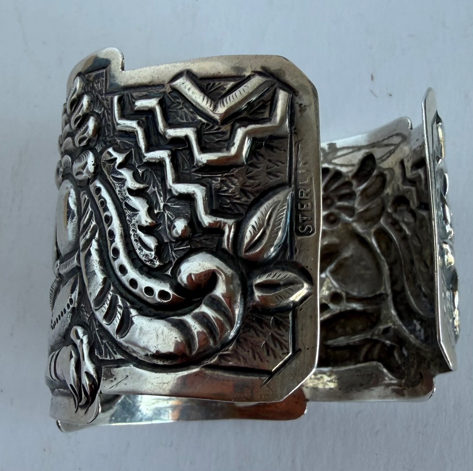 Vintage Mexican Sterling Bracelet Featuring Pre-Columbian/Aztec/ Mayan Designs