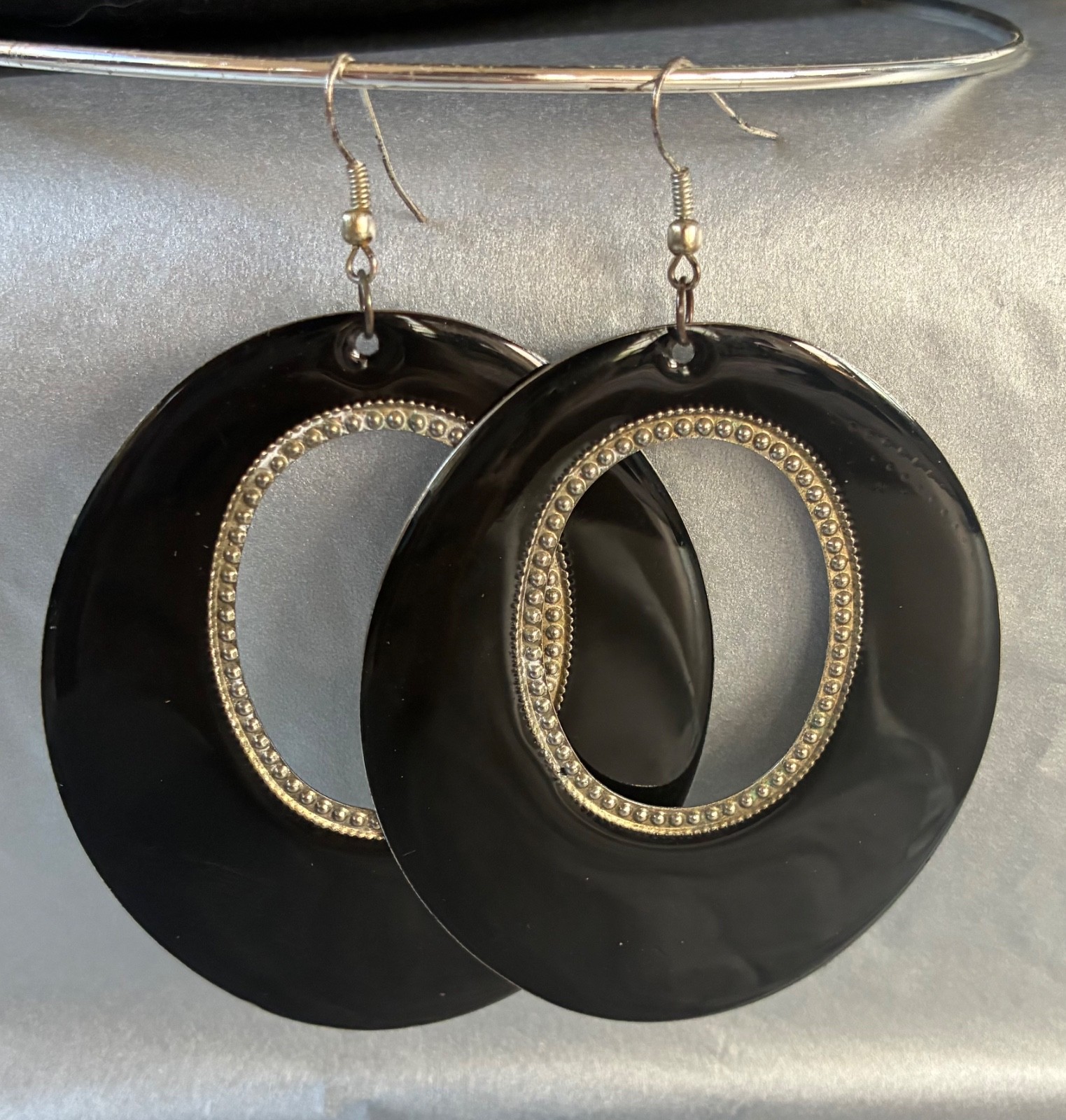 Lot of 3 Pair Bold Oversized Pierced Earrings Black Silver Gold Tone Geometric