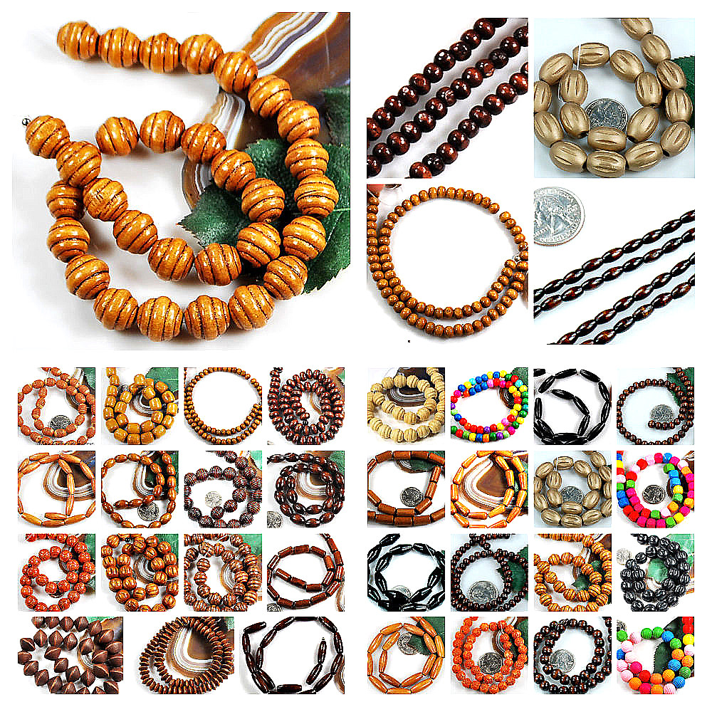 Natural Wood Rice Drop Rondelle Oval Tube Round Barrel Loose Beads 15″ Wholesale