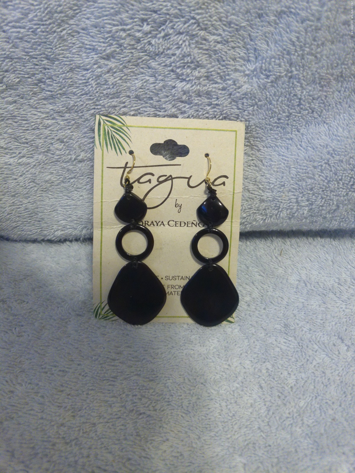 Tagua By Soraya Cedeno Black Dangle / Drop Pierced Earrings New