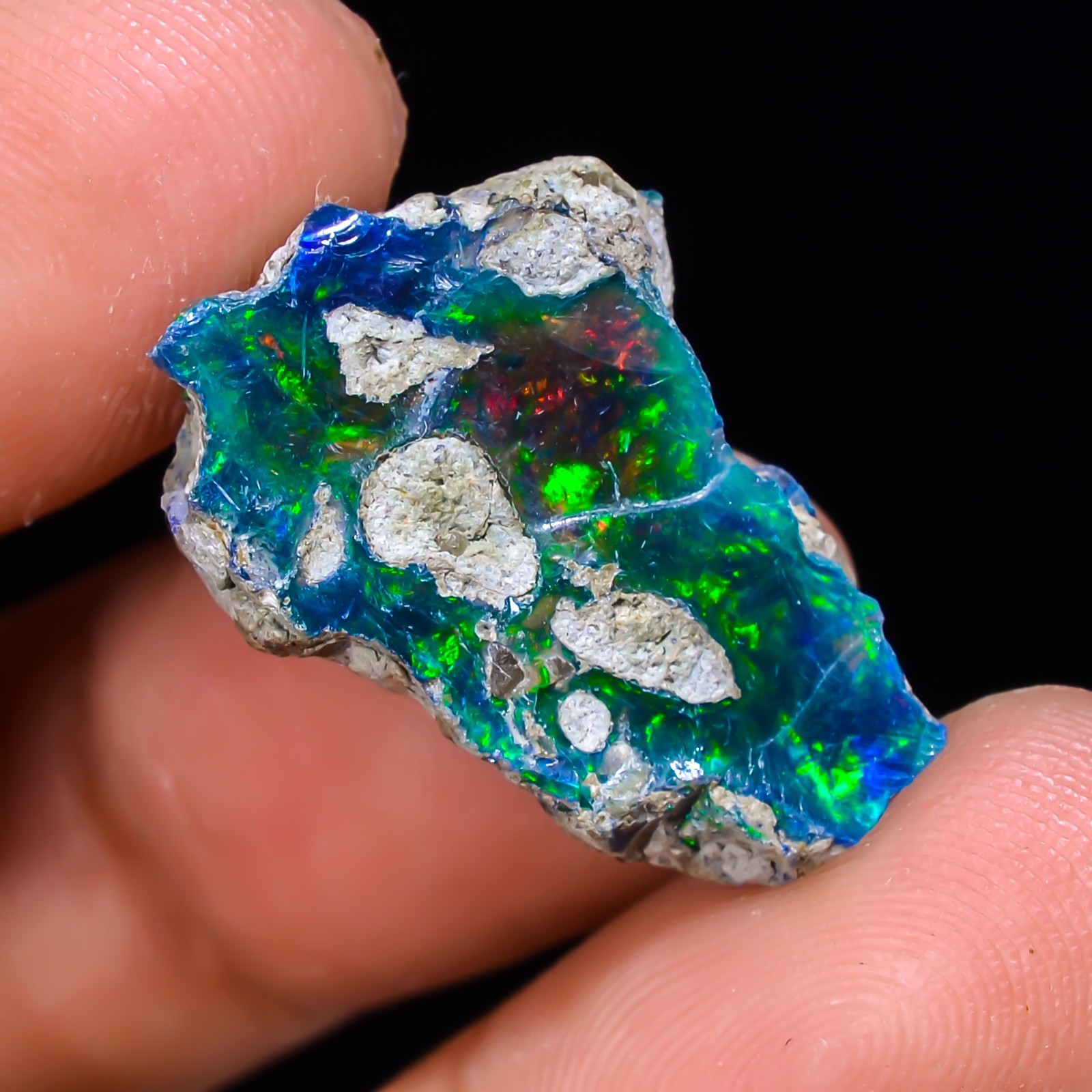 9.5ct Natural Black Opal Rough Ethiopian, Fire Opal Gemstone, 22x15MM Welo Opal