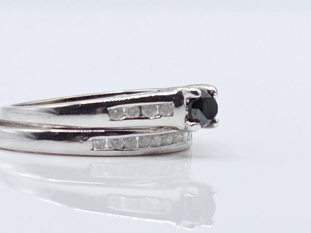 10K White Gold APX 1/3 CTW Black Diamond Wedding Set Rings Sz 7 (ML1079410)
