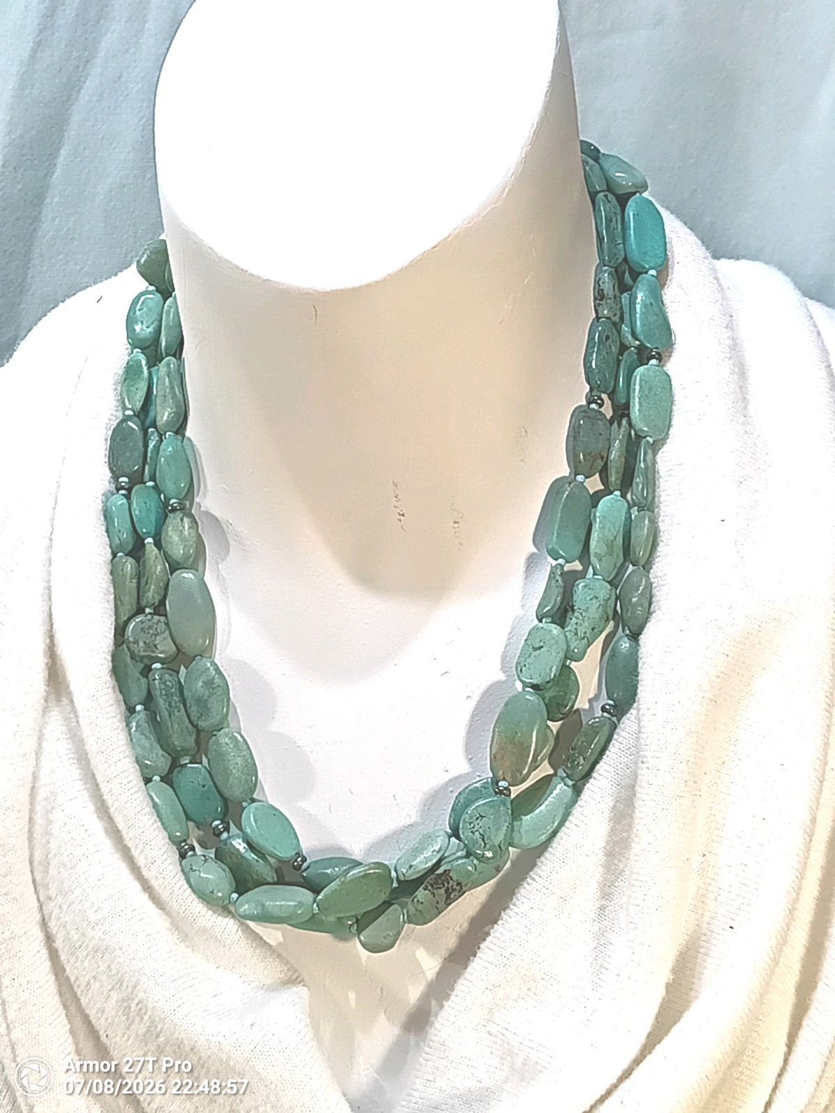 Chunky 3-Strand Genuine Turquoise Nugget Necklace Sterling Silver 925 Clasp 50g