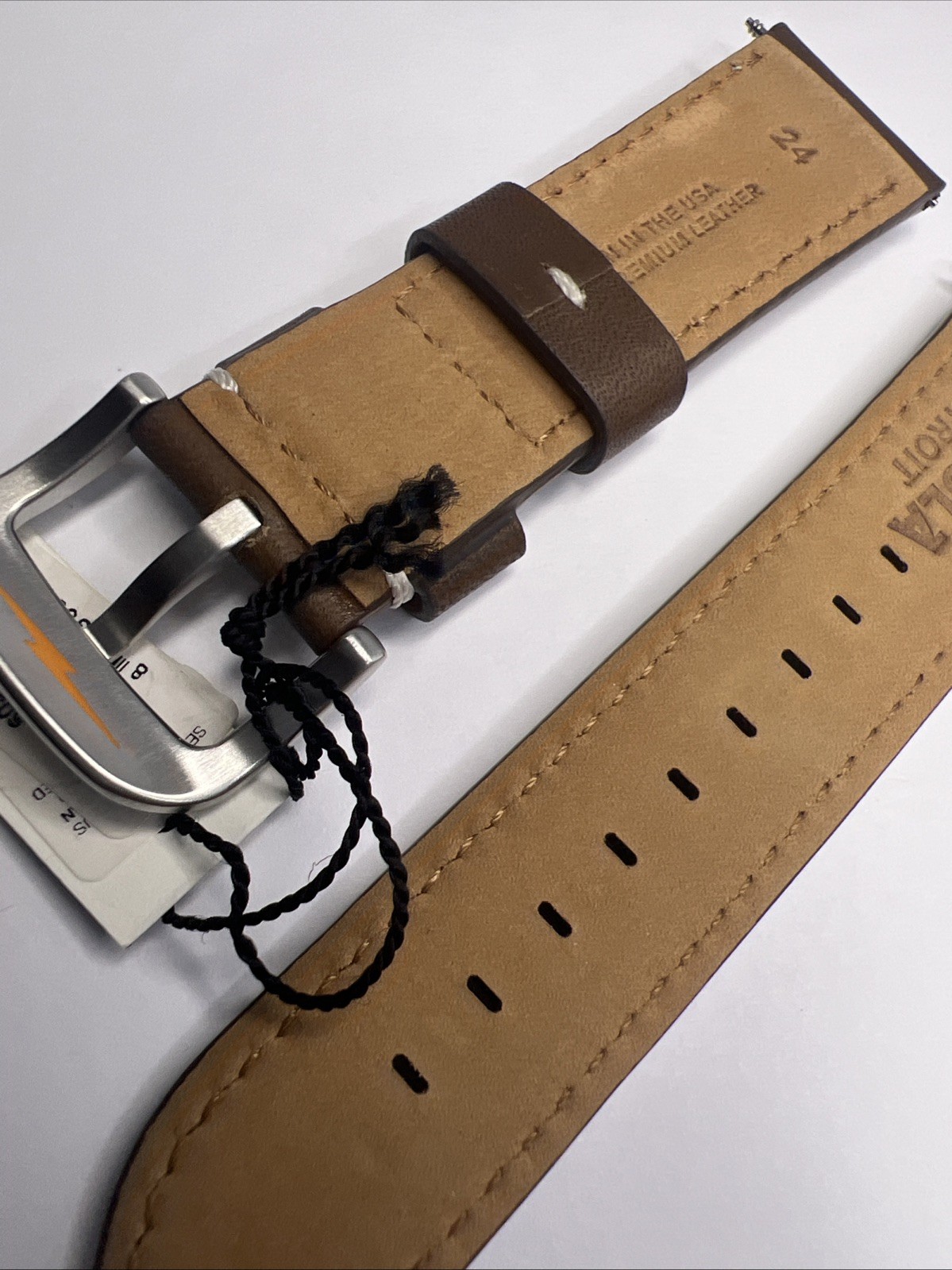 Shinola 24mm Dark Nut Brown Leather Watch Strap Band 22mm Brushed Steel Tang
