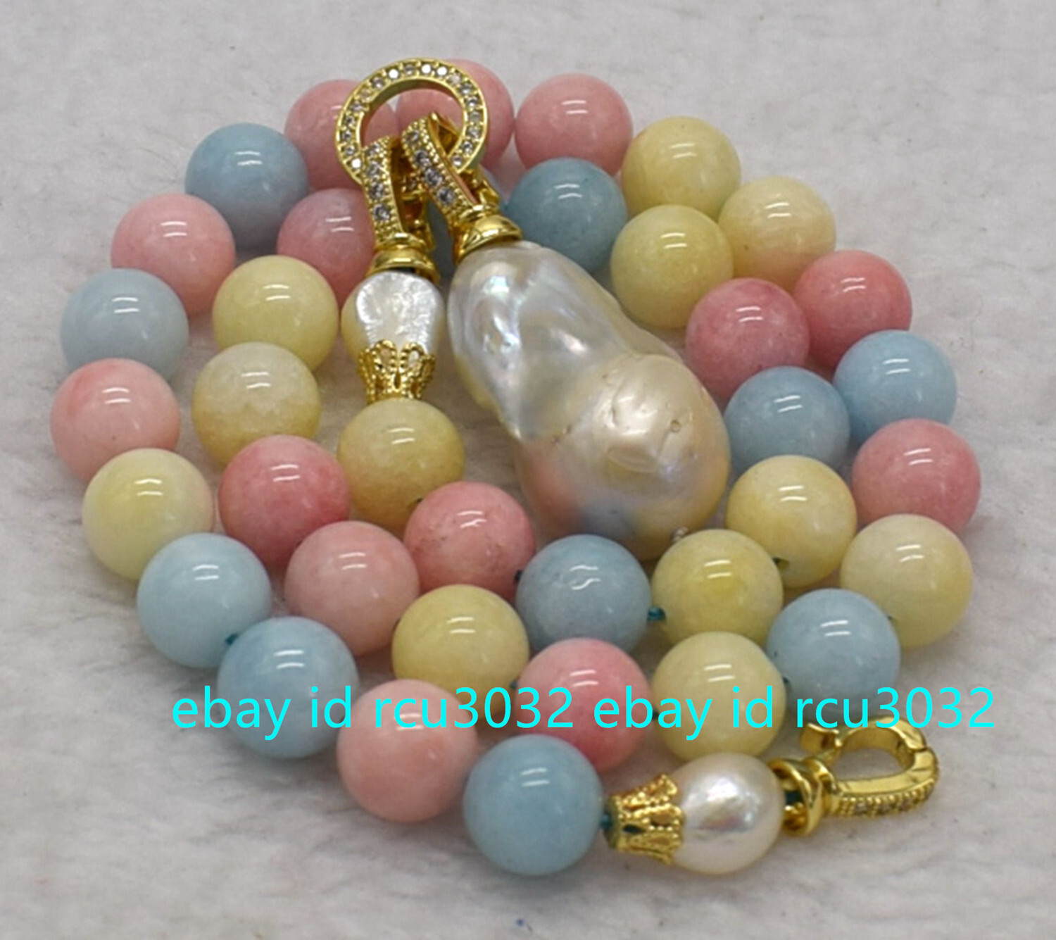Natural Multicolor Morganite Gems & White Keshi Baroque Pearl Pendant Necklace