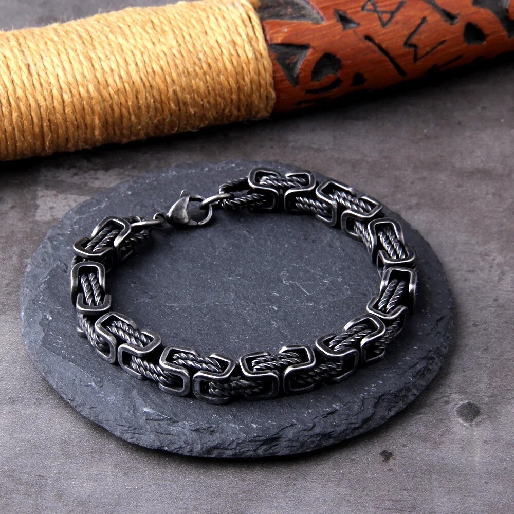 Locomotive Men Punk Rock Bicycle Chain Bracelet Stainless Steel Pendant Necklace