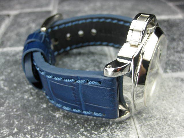 24mm BIG CROCO Leather Strap Blue Thick Watch Band Belt Blue Stitch for PANERAI