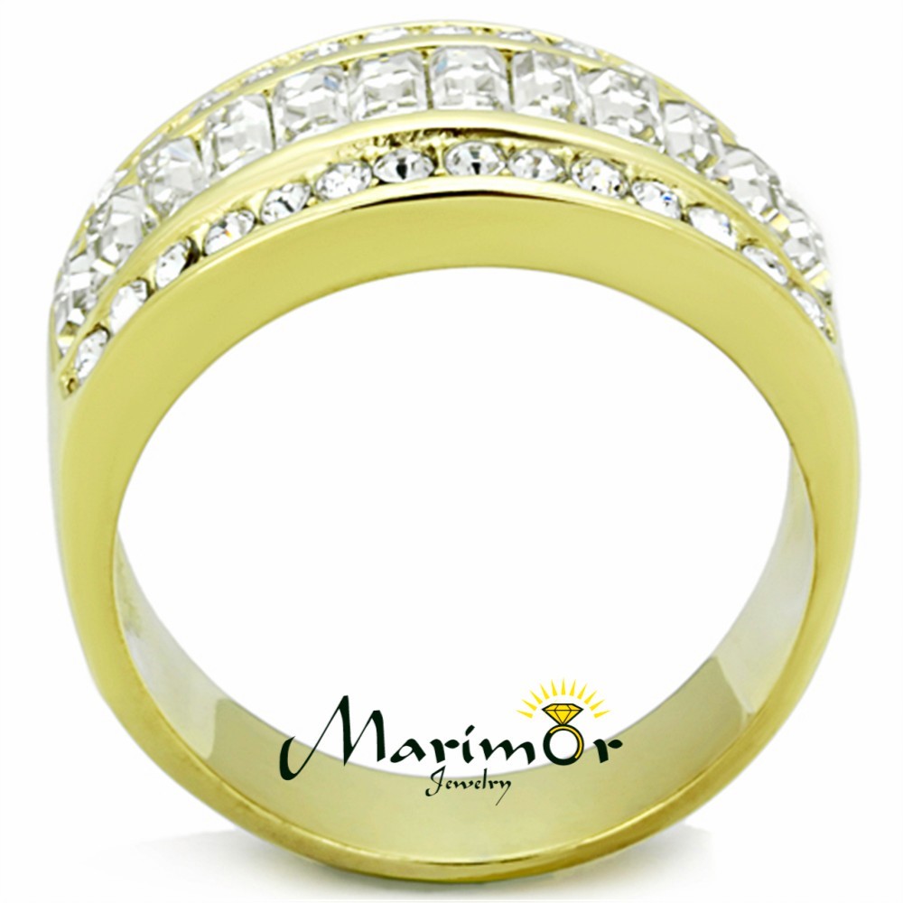 Stainless Steel 14k Gold Ion Plated Crystal Baguette Ring Women’s Sizes 5-10
