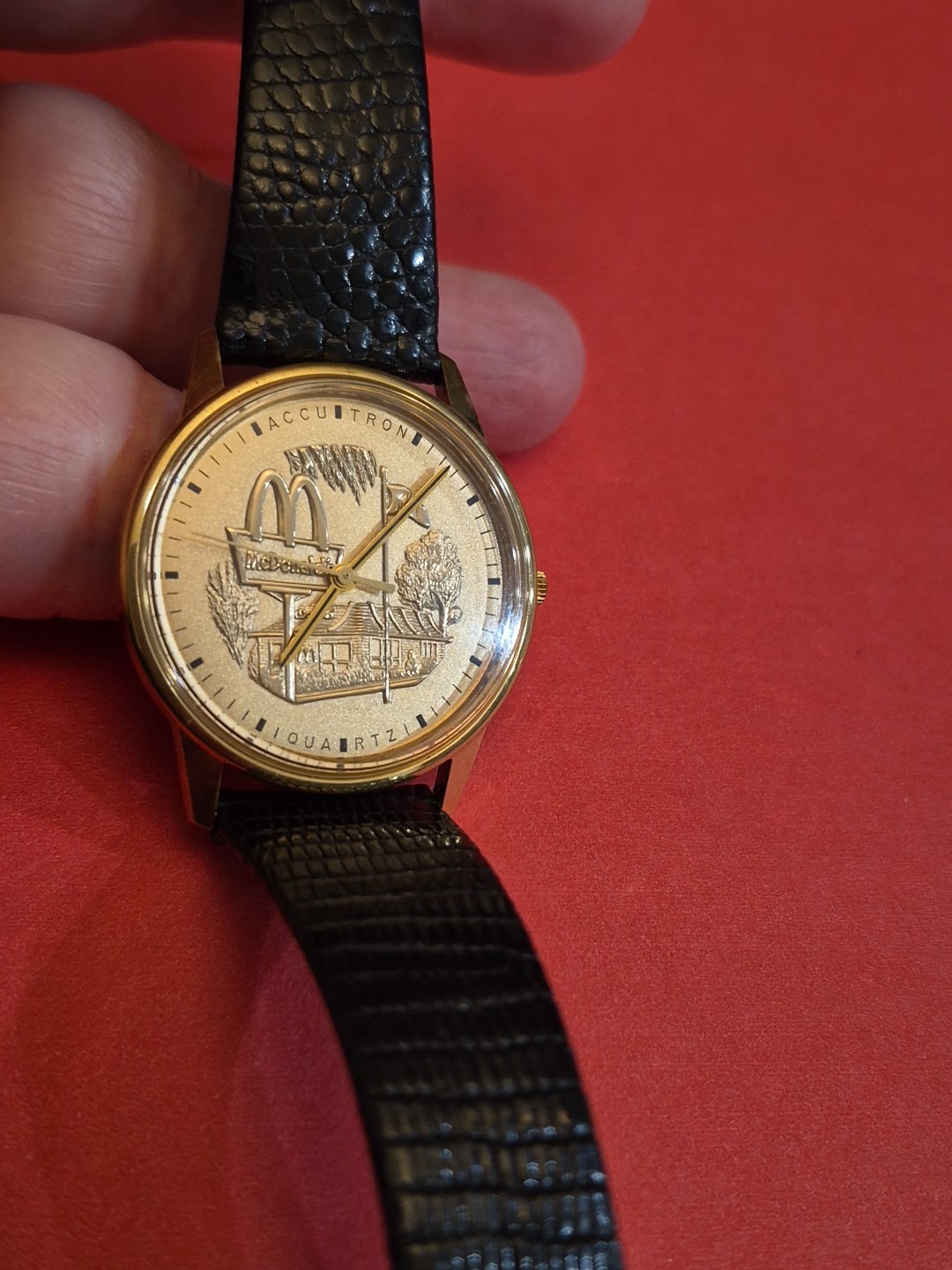 Very Rare McDonald’s Store Manager Bulova Accutron Watch Lizard Band Gold Plated