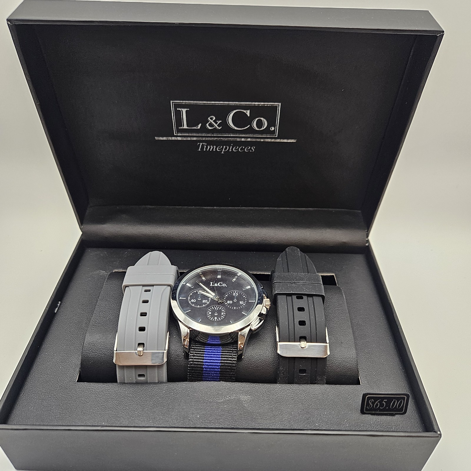L & Co. Timepieces Men’s Gift Set Watch And 2 Additional Bands NIB Great Gift