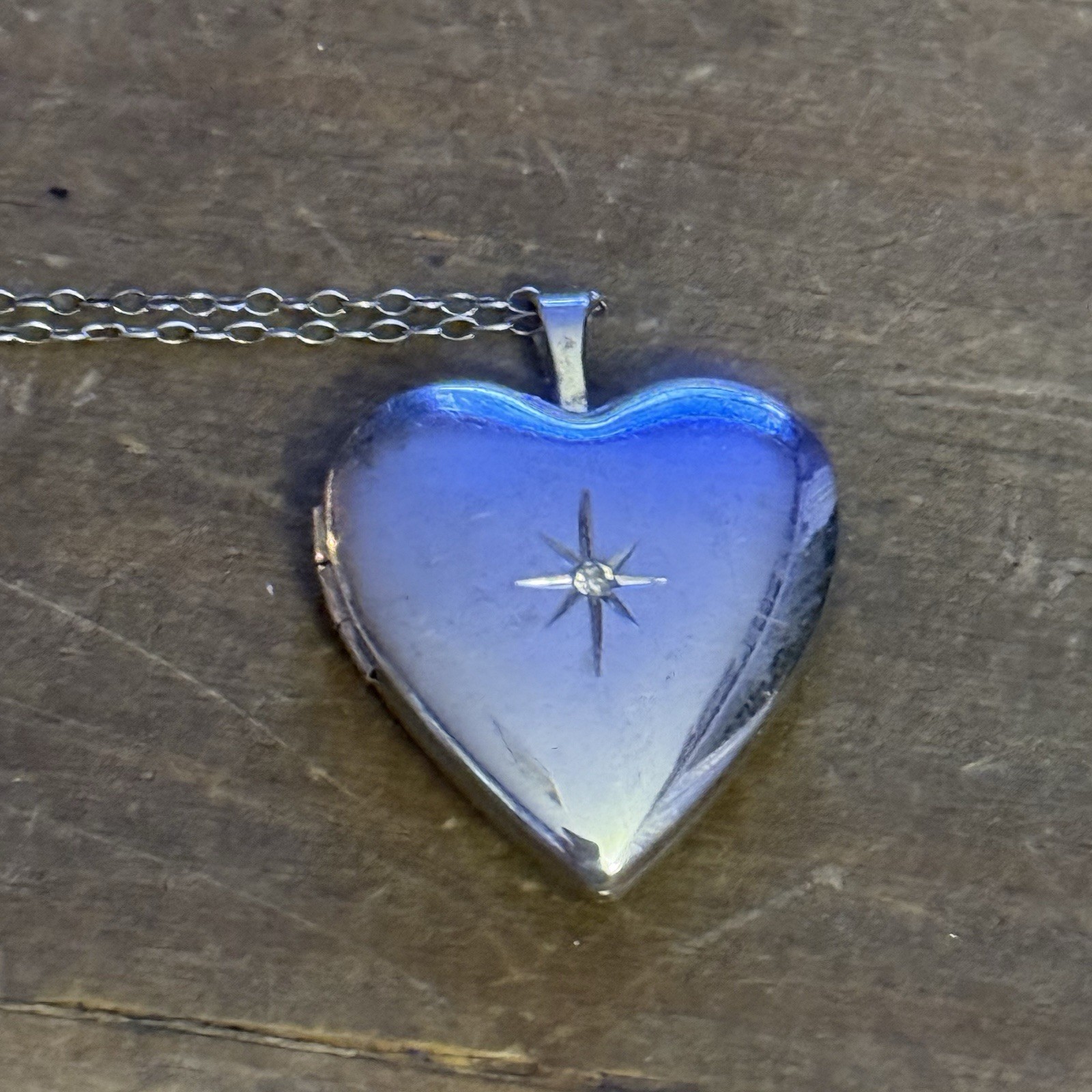 Vintage dainty 925 silver heart locket pendant necklace