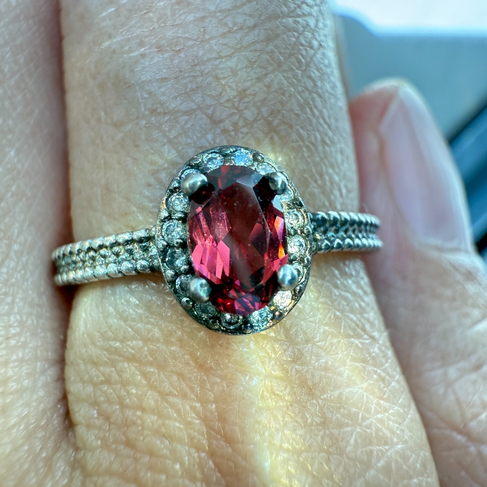 925 Sterling Silver Ring 6x4mm Natural Rhodolite Garnet Zircon Flower Red Gift