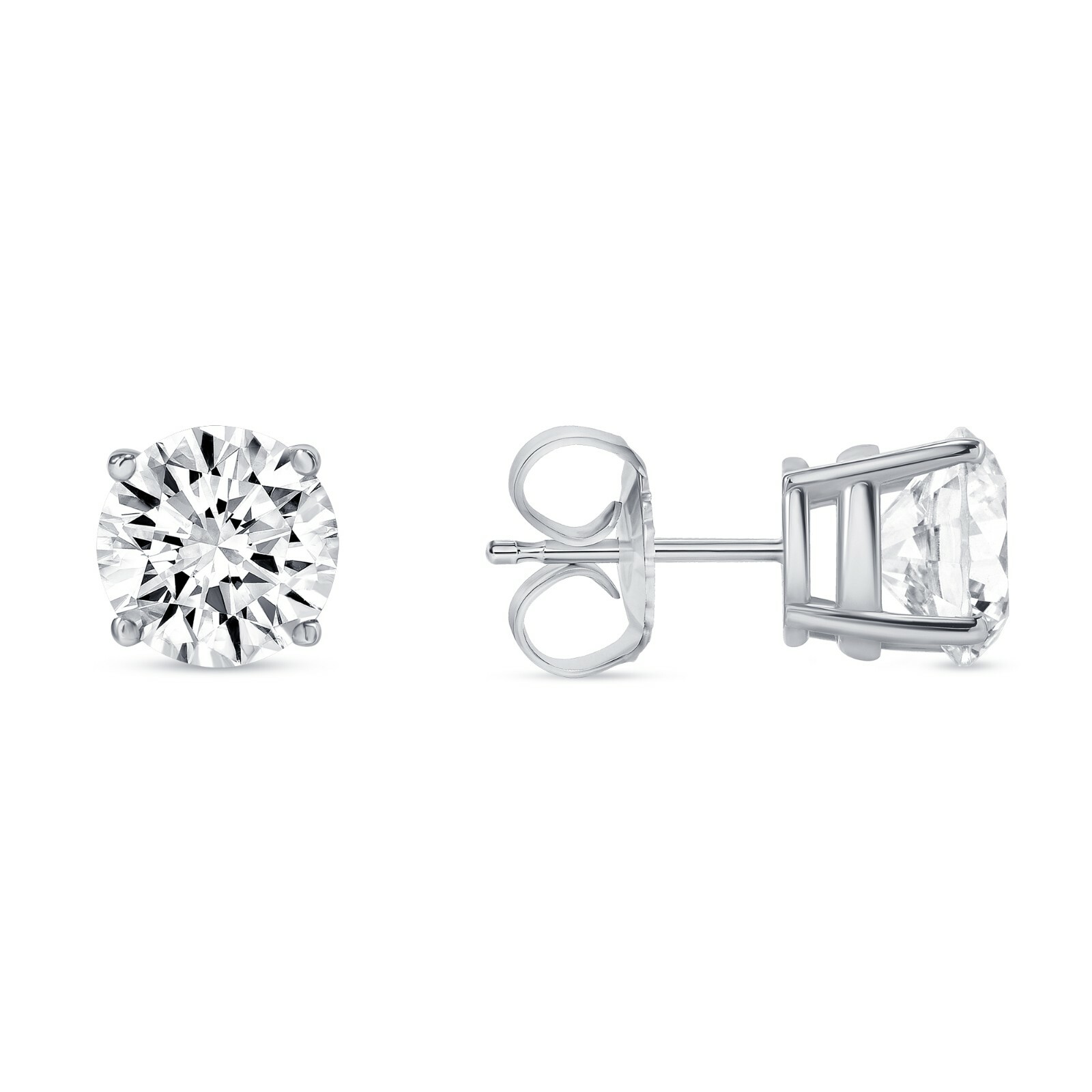 4 Ct Round Earrings Studs Solid 14K White Gold Brilliant Cut Push Back Basket
