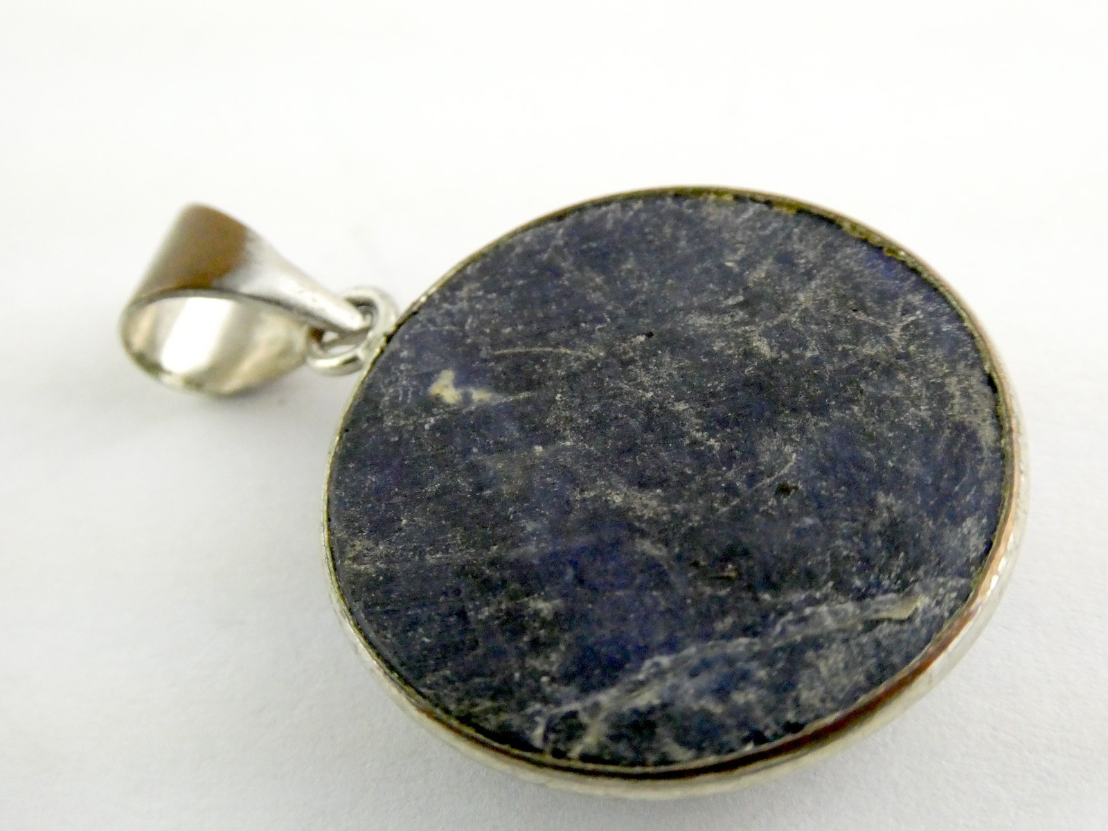 Silver Plated Bezel Setting Round Dyed Darker Blue Sodalite Cabochon Pendant