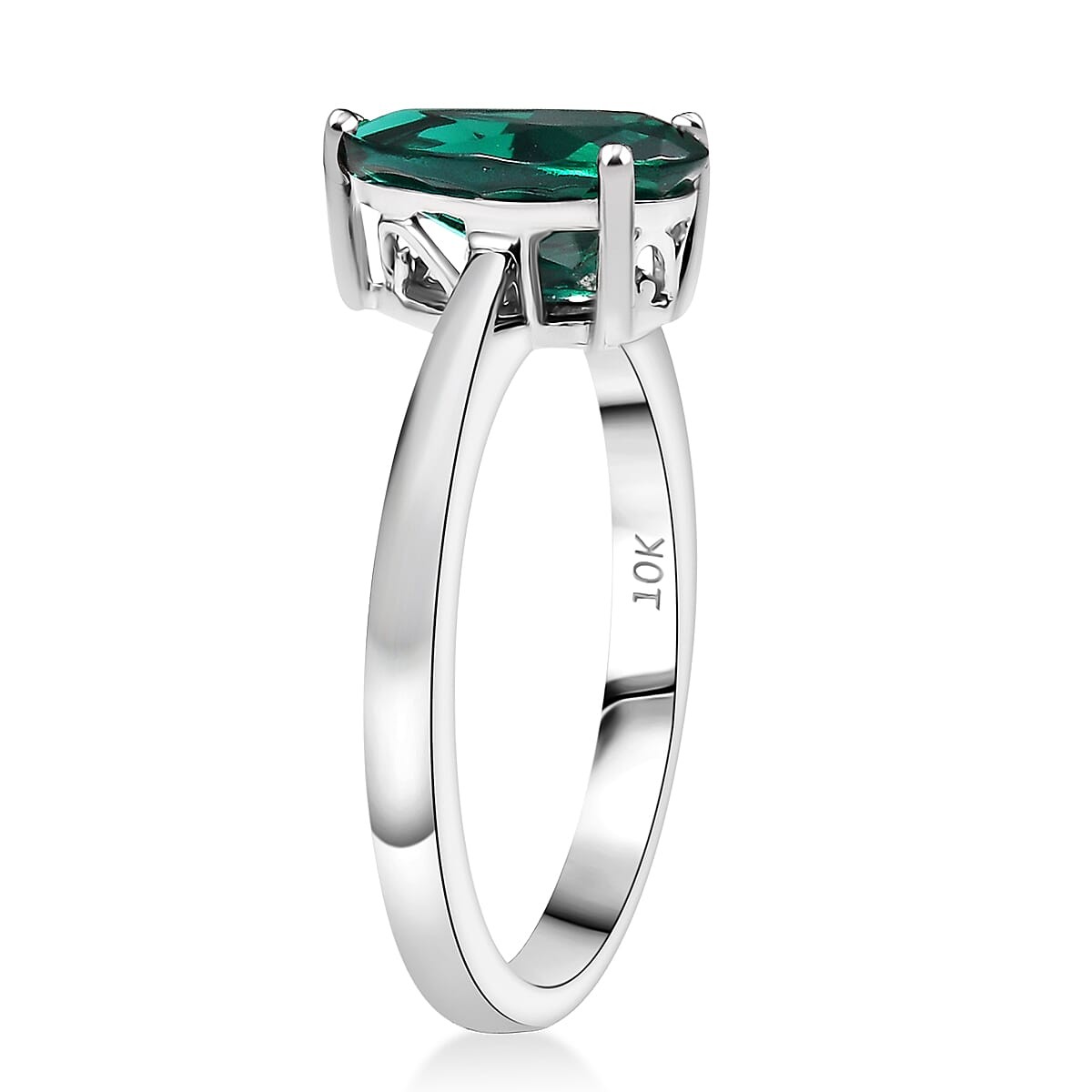 AAA Lab Grown Emerald 1.65 ctw Solitaire Ring in 10K White Gold Size 9.0